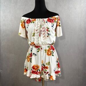 Off-Shoulder Floral Shorts Romper